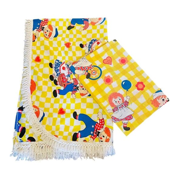 Vintage Raggedy Ann & Andy Twin Bedspread & Flat Sheet 1980s - Picture 1 of 6